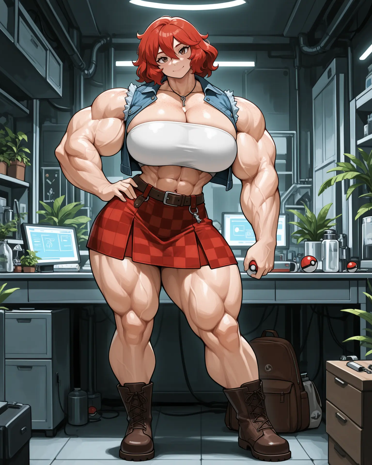 Image: Full body shot of Amy showing off her muscular physique and with a confident pose and expression