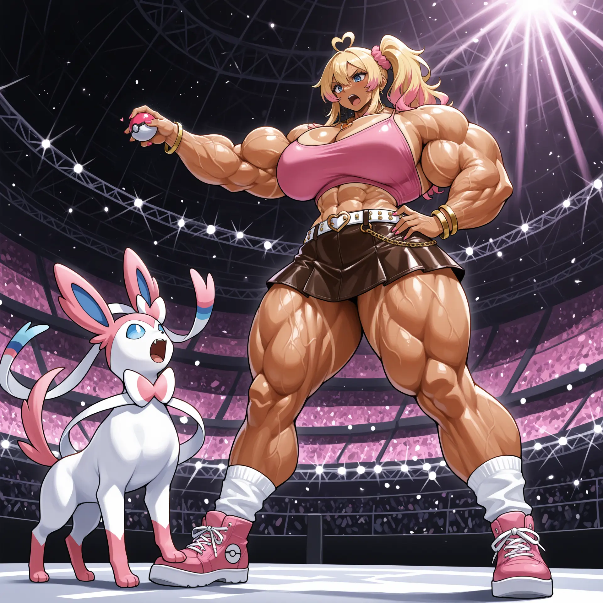 Image: Cassy with her Silveon, battle ready poses