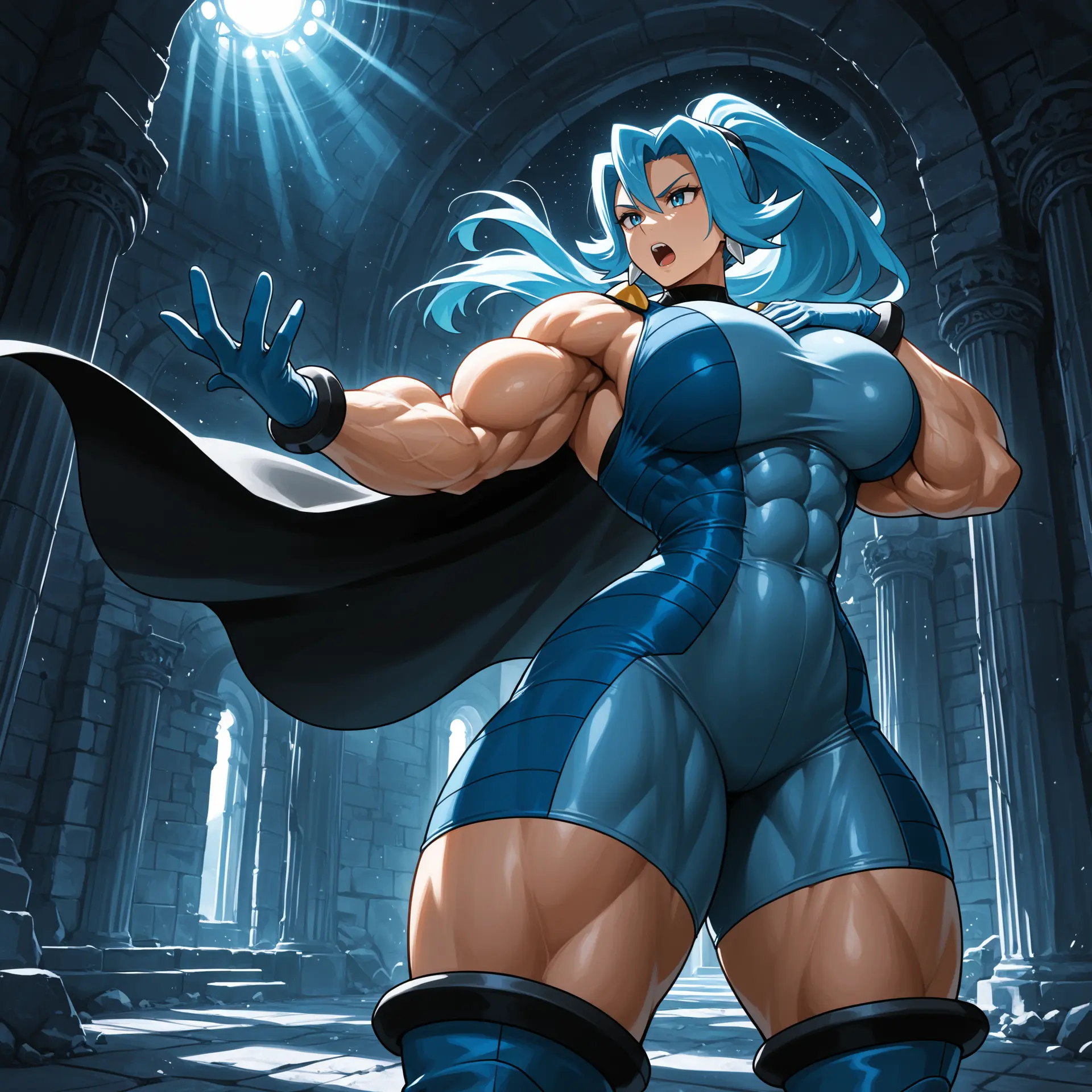 Image: Clair delivering intro with dramatic pose & lighting