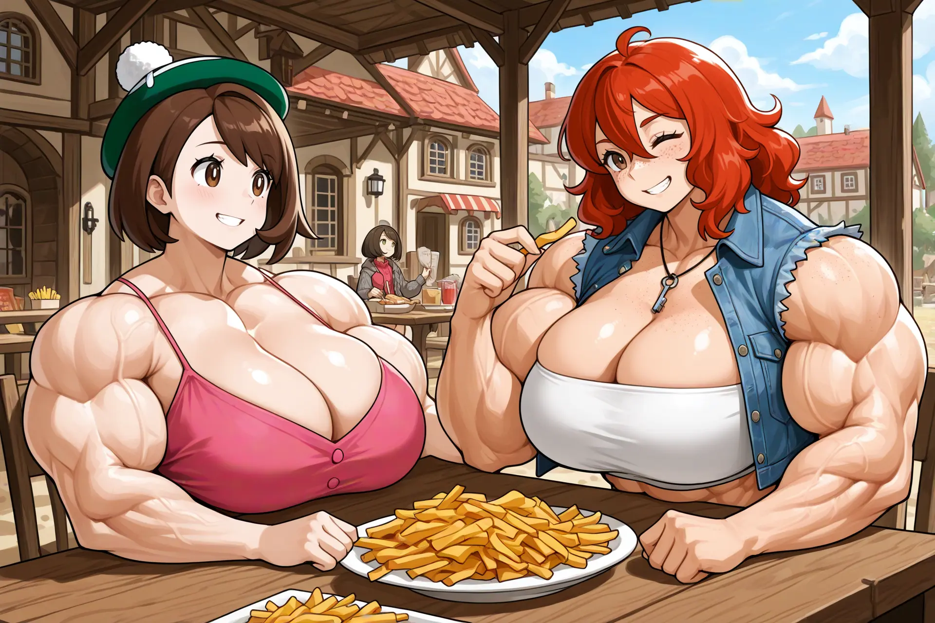 Image: Amy and Gloria enjoying their large serving of chips(fries)
