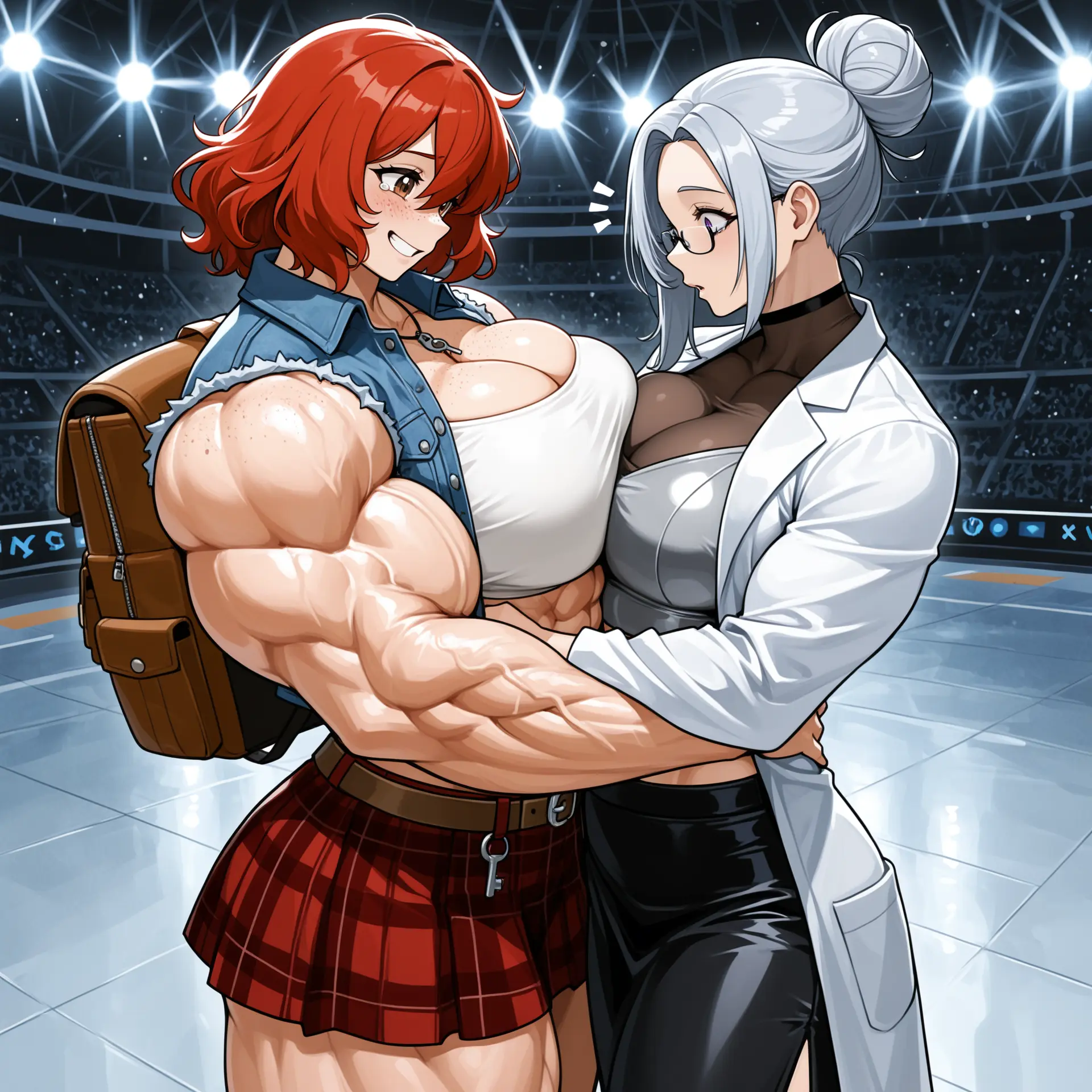 Image: Amy proudly, hugging Sandra, a little teary eyed, Sandra is surprised